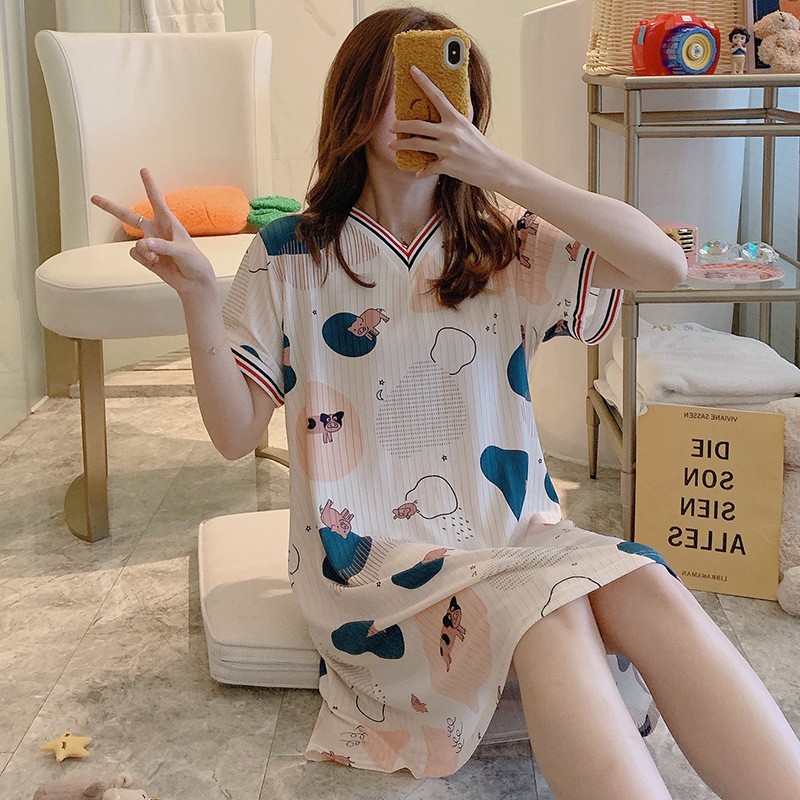 Váy ngủ cổ V thun dệt gân chìm cao cấp [VN04] | BigBuy360 - bigbuy360.vn