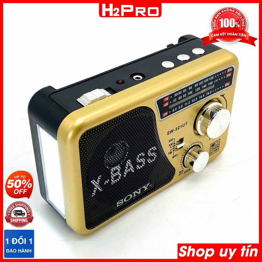 ĐÀI RADIO FM-AM-SW H2Pro SW-521UT kiêm máy nghe nhạc USB-Thẻ nhớ, jack tai nghe, đài radio pin sạc tích hợp ĐÈN PIN