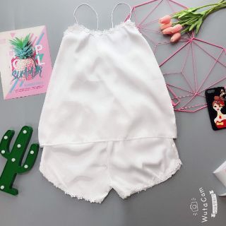 Bộ lụa dây phối ren trắng cao cấp