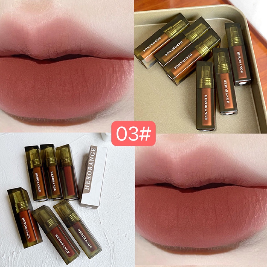 Son Kem HERORANGE Floating Fog Naked Lip Glaze Lùn Herorange Velvet Mist Lip Mud