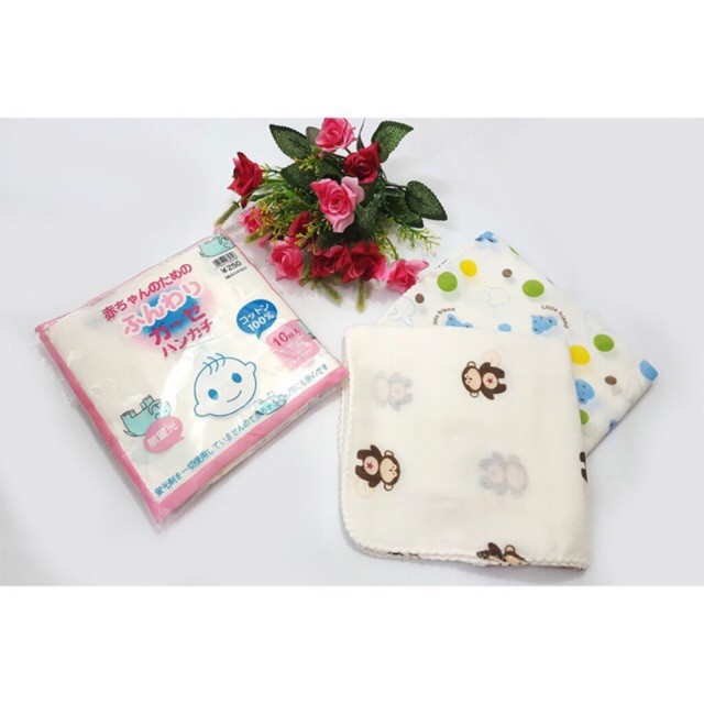 Sét 10 khăn xô sữa 2 lớp xuất Nhật loại hoa văn (khăn sữa inhinh xuất nhật )