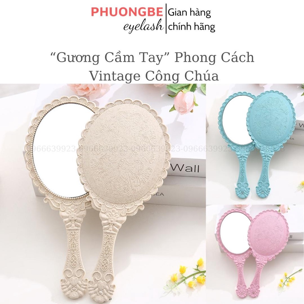 Gương soi trang điểm cầm tay công chúa dáng cổ điển loại to đẹp phong cách Hàn Quốc