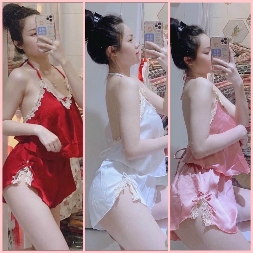 🍀🍀Siêu Xinh🍀🍀 Sét đồ ngủ sexy viền ren cao cấp quần đùi freesize 58kf