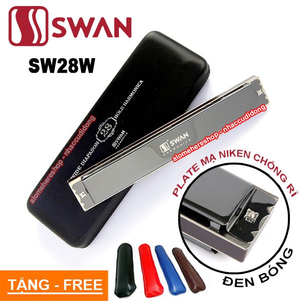 Kèn harmonica Swan Tremolo 28 Lỗ Key C Cao Cấp SW28W (Đen Bóng)