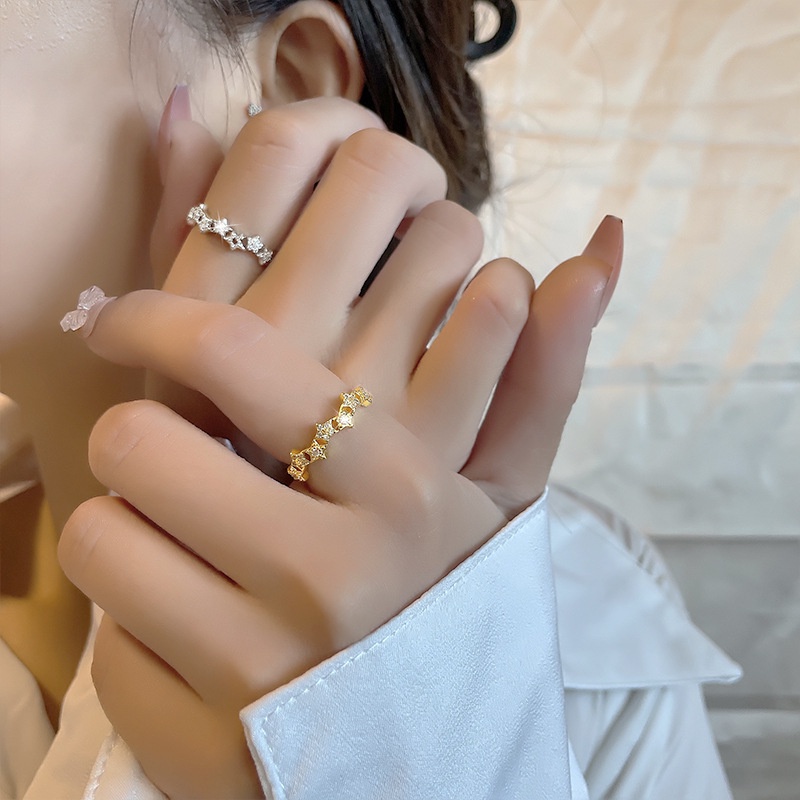 Nhẫn Hở Mạ Vàng / Bạc Đính Đá Zircon Hình Học Phong Cách Hàn Quốc Cho Nữ