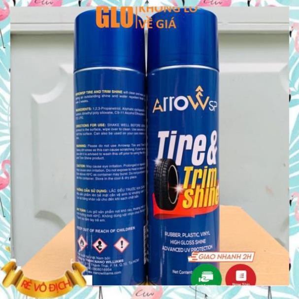 (Giá sỉ)  Chai Xịt Đánh Bóng Vỏ Xe Và Dưỡng Nhựa Đen Nhám Arrow Sp Tire & Trim Shine 500ml  - M103