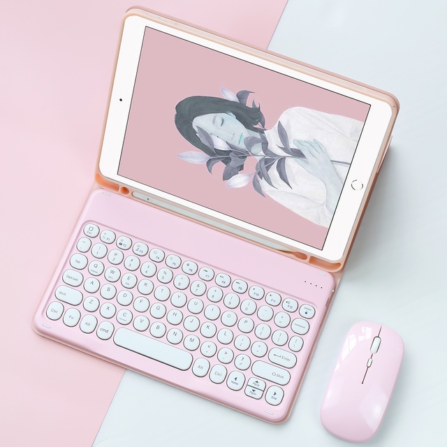 Bao Da PU Nắp Gập Từ Tính Kèm Bàn Phím & Chuột Cho Galaxy Tab S8 Plus S7+ S7 FE S6 Lite Tab A8 10.5 A7 10.4