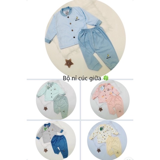 Bộ nỉ mỏng dài tay cúc giữa HN Kids