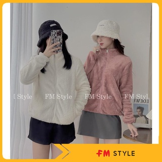 Áo khoác lông cừu FM Style, áo khoác 2 lớp lông cừu, tay dài cổ 3 phân cho mùa đông ấm áp 211107080