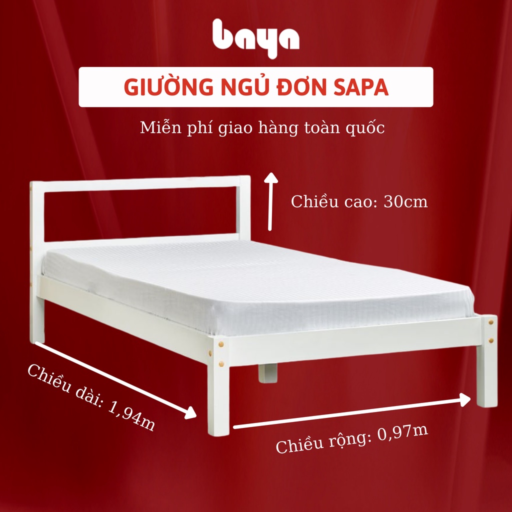 Giường Ngủ Đơn BAYA SAPA Nằm Một Người Kích Thước L194xW97xH30 Vừa Vặn, Làm Từ Gỗ Keo Có Độ Bền Cao 7100038