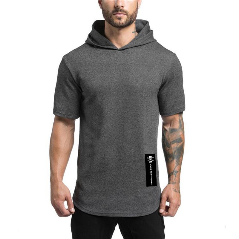 New Brand Casual Summer Gyms Clothing Bodybuilding Fitness Mens Fashion Sports Hip Hop Cotton Muscle Hooded Short Sleeve T-shirt