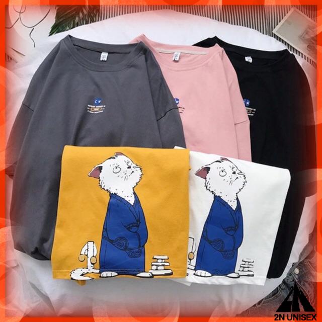 Áo thun tay lỡ form rộng - phông nam nữ cotton oversize - T shirt mèo kungfu a - 2N Unisex