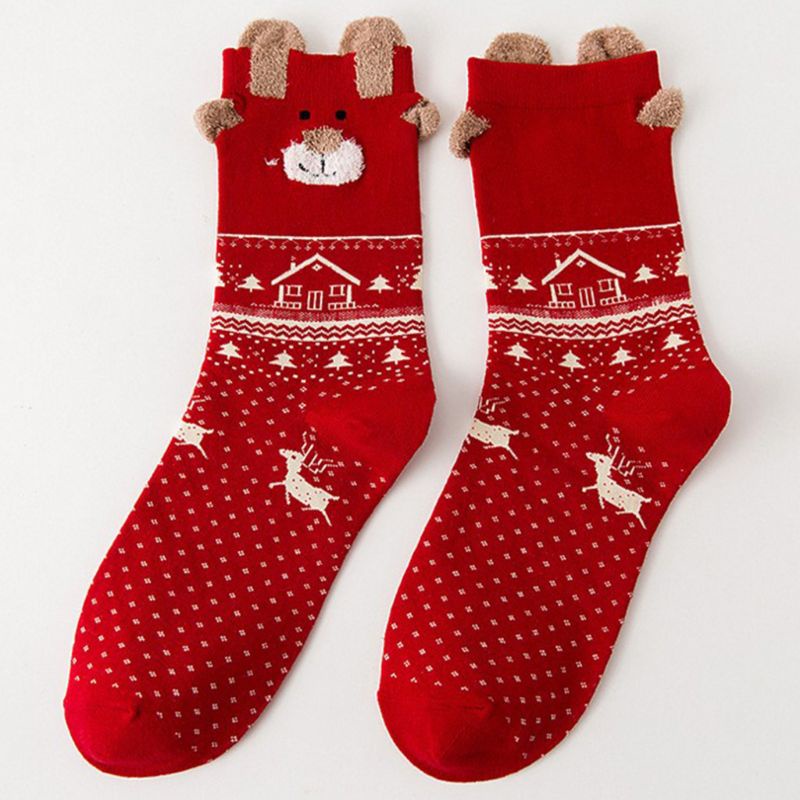 Vớ Cotton Cổ Cao In Họa Tiết Tuần Lộc 3D Nhiều Màu Giữ Ấm Co Giãn Thời Trang Cho Nữ