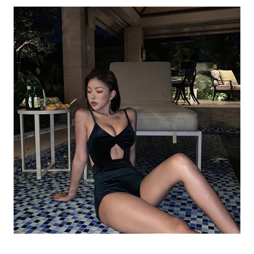 Áo tắm Hàn Quốc 2019 nữ liền thân áo tắm rỗng eo cao ngực nhỏ quây quần đón xuân nóng bỏng Sexy