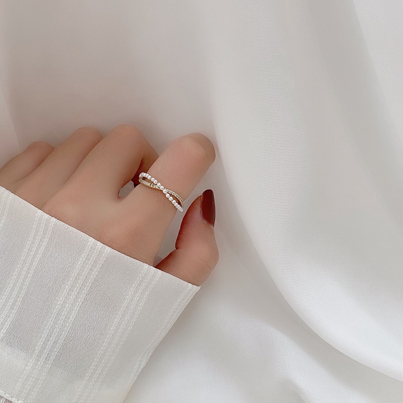 Nhẫn mở đính hạt ngọc trai giả phong cách Hàn Quốc thời trang cho nữ