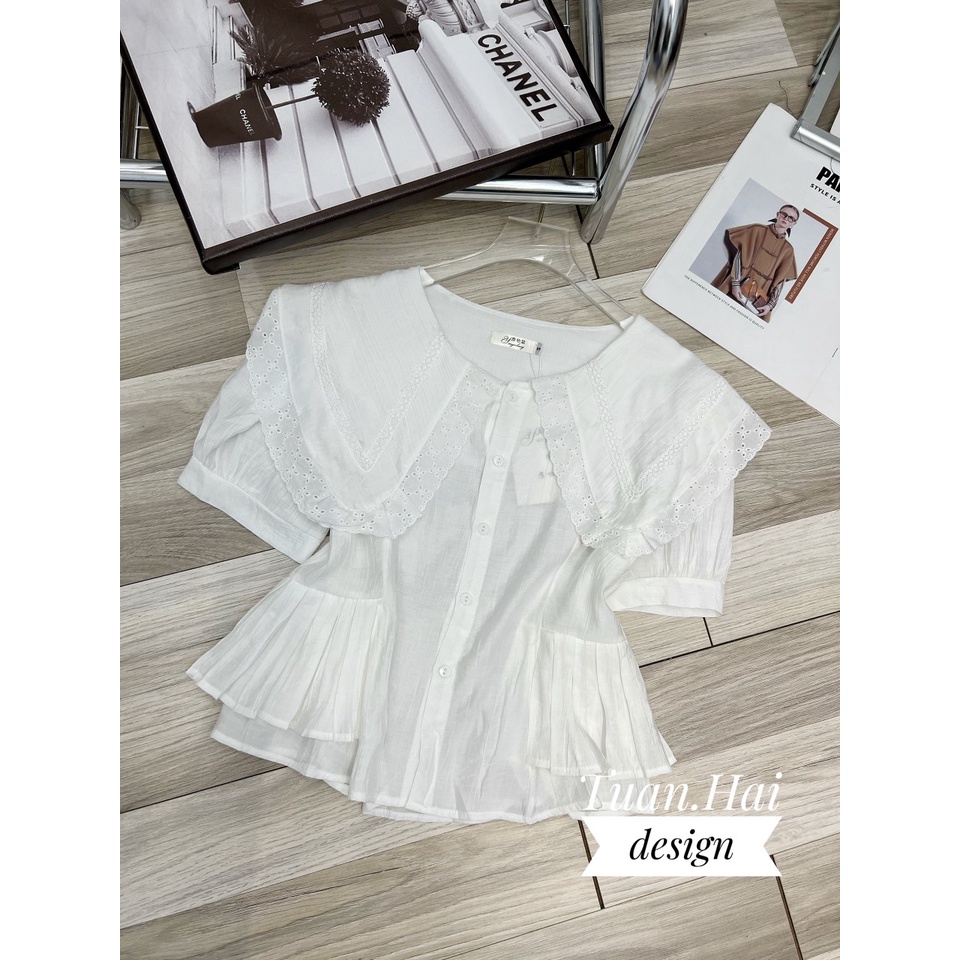 Áo sơ mi nữ cổ bèo mix ren _ Hàng L1