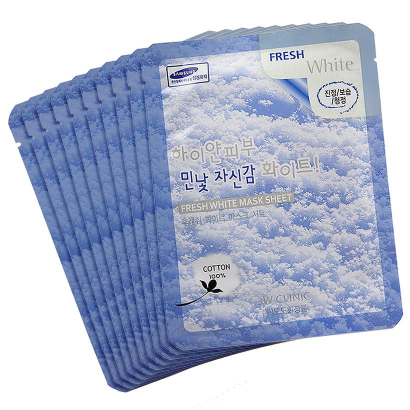 🍅 Bộ 10 Gói 🍅 Mặt Nạ Tuyết Dưỡng Trắng Da 🍅 3W Clinic Fresh White Mask Sheet 23ml X 10 🍅
