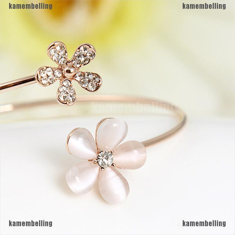 Vòng Tay Mạ Vàng Hình Hoa Đính Đá Pha Lê Thời Trang Cho Nữ