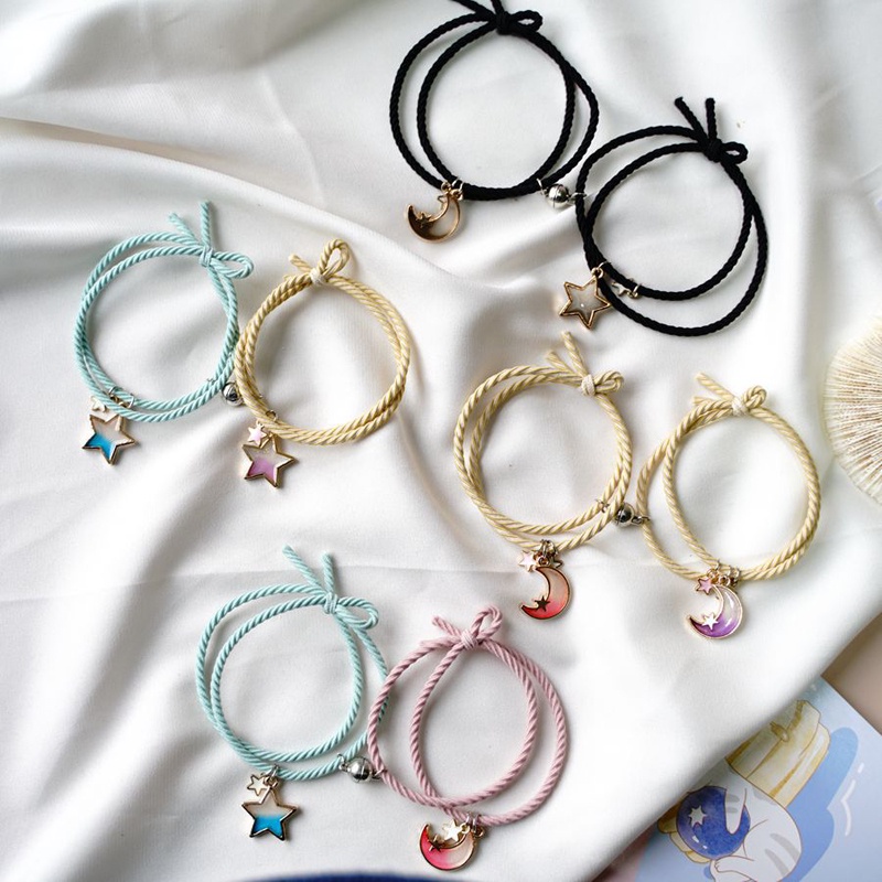 Vòng tay cặp đôi thời trang hình mặt trăng sao dây thừng từ tính hút thủ công thiết kế phong cách hoạt hình món quà sinh nhật dễ thương cho nam và nữ