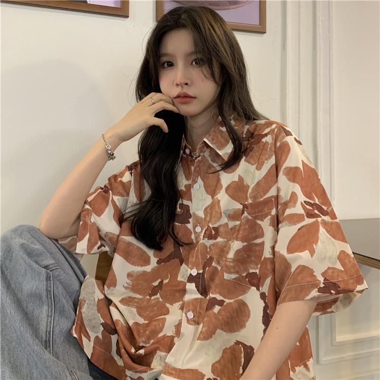 Áo Sơ Mi Ngắn Tay Dáng Rộng In Họa Tiết Cá Tính Theo Phong Cách Mùa Hè Dành Cho Nữ