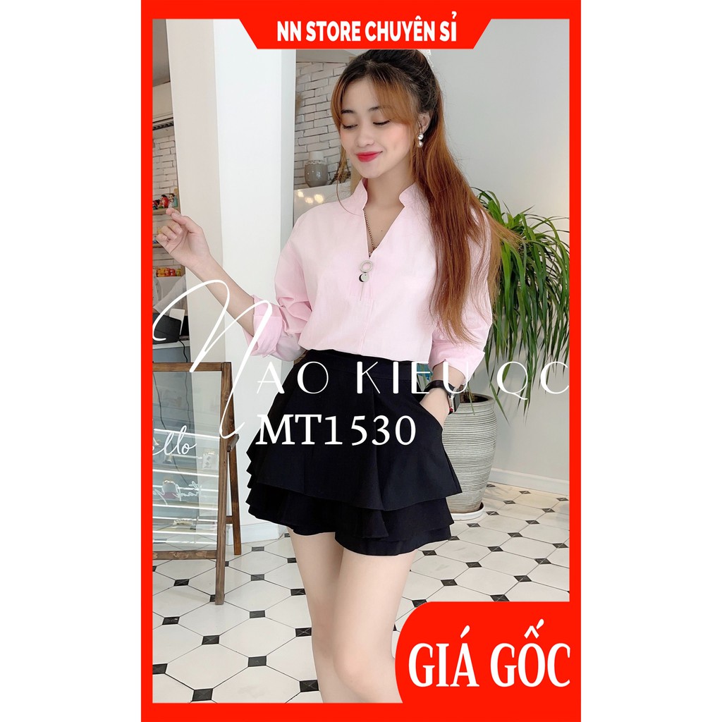 Áo sơ mi công sở nữ chất vải siêu mềm mát cổ phối kiểu thêu hình dễ thương Sơ mi MT