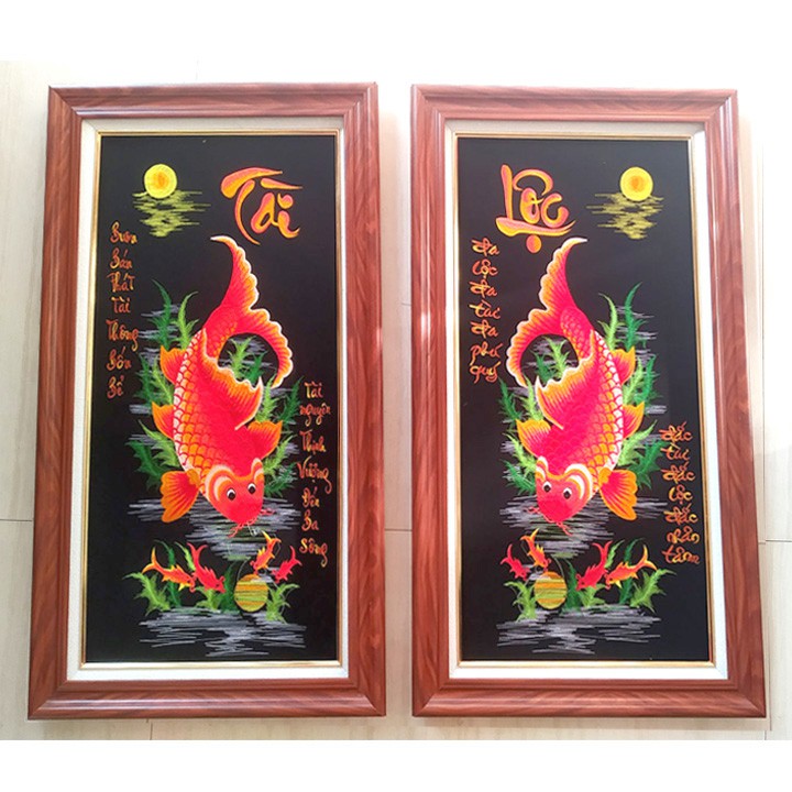( Tranh thêu sẵn)- Tranh thêu Đôi Cá Tài Lộc | BigBuy360 - bigbuy360.vn