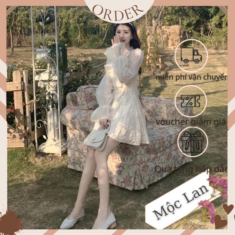 (MộcLan ORDER) 🎀Váy ulzzang ren lưới kiểu tiểu thư tay loe/Đầm xoè công chúa dự tiệc bánh bèo điệu vintage đi tiệc