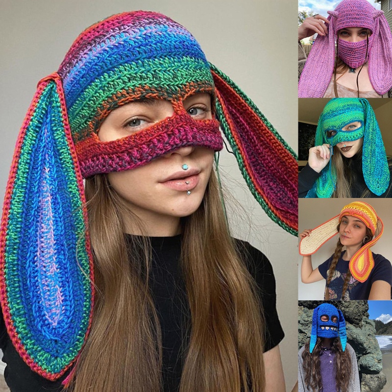 Nón Len Che Nửa Mặt Tạo Hình Tai Thỏ Phong Cách Halloween