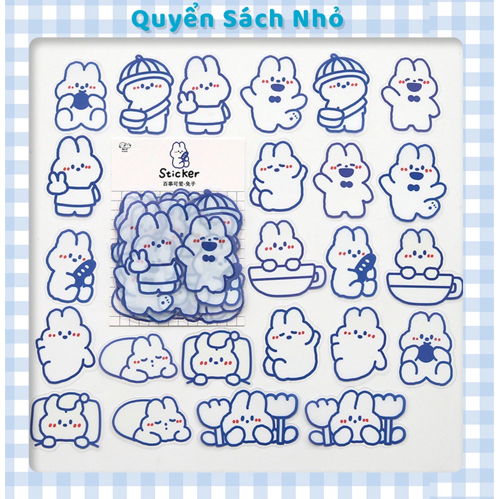 24 Sticker Trong Suốt hình Gấu Béo - Thỏ, dễ thương trang trí sổ tay, bàn học