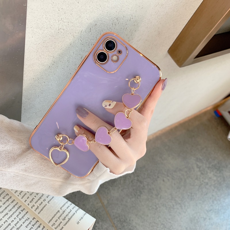 12 Case Luxury Gold Plated Electroplated Glitter Heart Bracelet Hand Holder Cover for iPhone 11 Pro Max XR X XS 7 8 Plus SE 2020