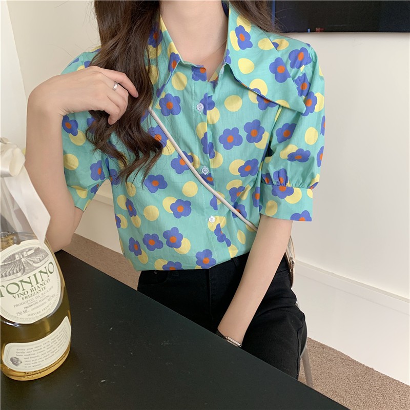 Áo sơ mi tay ngắn cổ bẻ kiểu dáng thời trang phong cách Hàn Quốc dành cho nữ | BigBuy360 - bigbuy360.vn