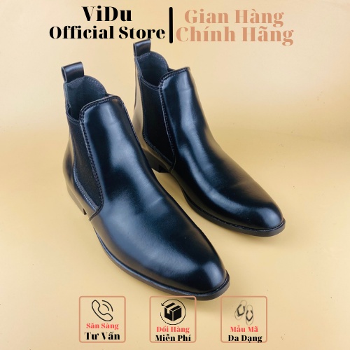 Giày Chelsea boots thời trang nam ViDu 6442 chất liệu da màu đen bóng sành điệu, thời thượng hack chiều cao