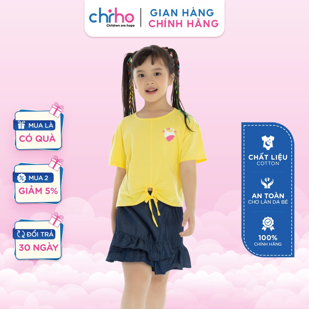 Chân Váy Cho Bé Gái CHIHO Chất Liệu Cotton Thoáng Mát Phối Bèo Gấu Cho Trẻ Từ 6 - 11 Tuổi, Màu Xanh Jean Đậm GSK202R