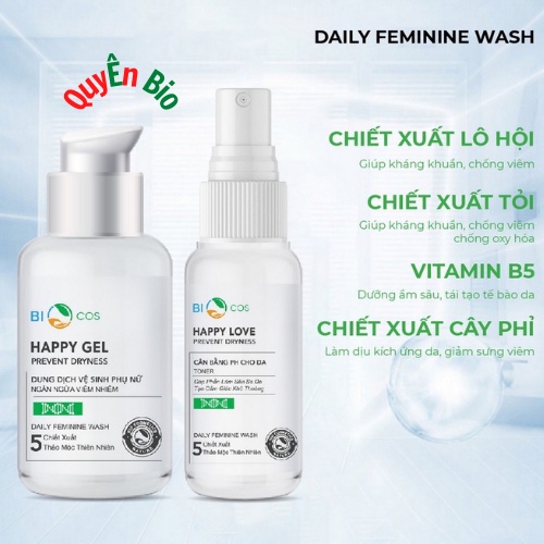 Dung Dịch Vệ Sinh BIOCOS-Happy Gel và Happy Love 200ml-Khử Mùi,Diệt Khuẩn,Cân Bằng PH,An Toàn Cho Da(Trầu không ,Tỏi..)