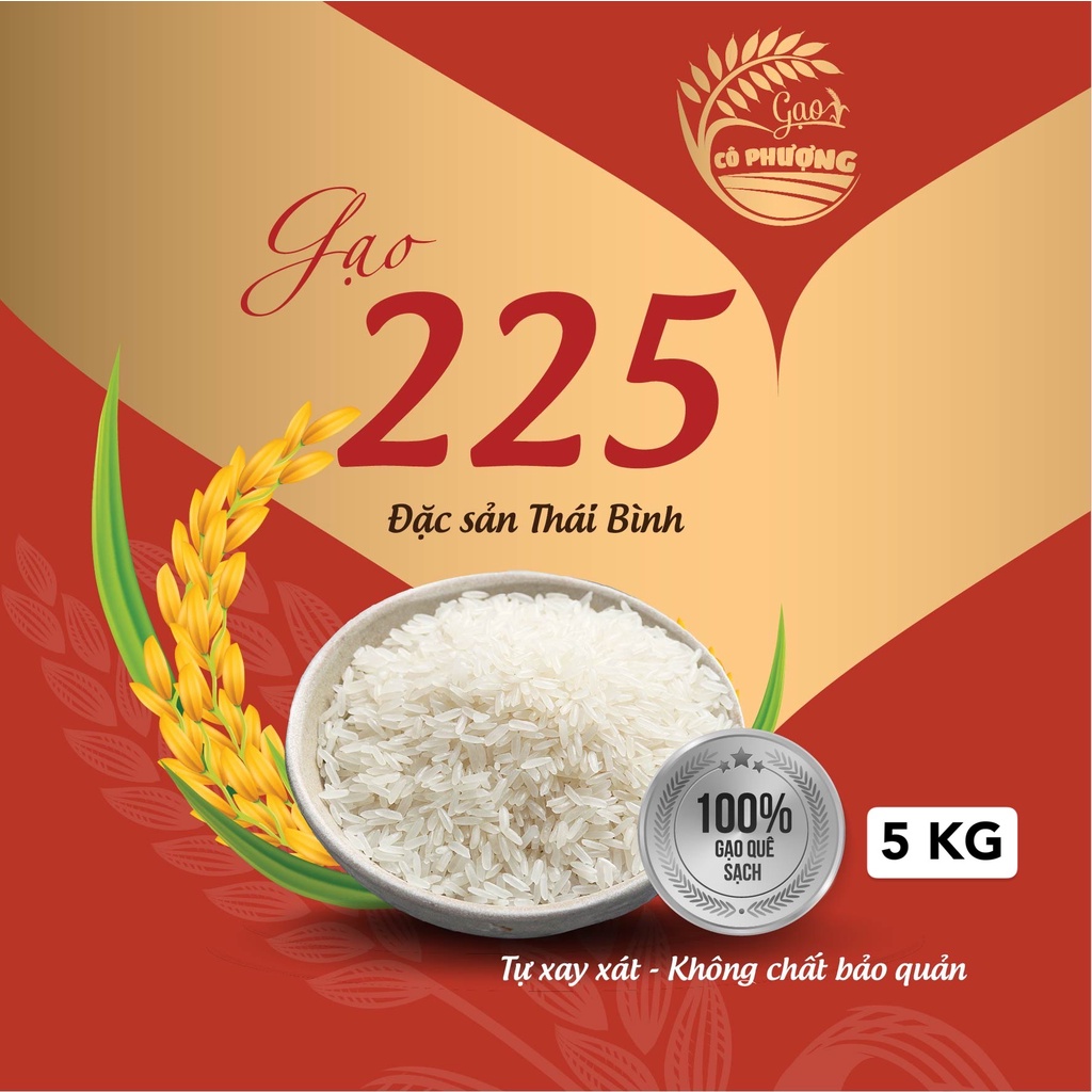 Gạo 225 túi 5kg đặc sản Thái Bình, gạo thơm ngon, dẻo vừa  - Gạo Cô Phượng