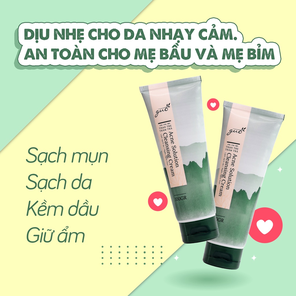 [Kiềm dầu 8 tiếng, ngừa mụn, không khô da] Sữa Rửa Mặt Than Tre Tràm Trà GUO 100gr