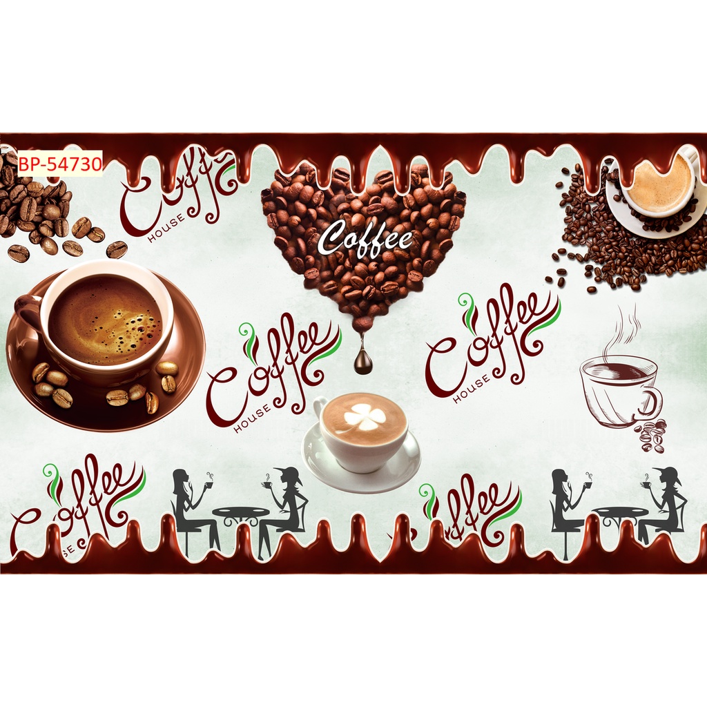 Tranh dán tường Quán Cafe, Trà Sữa, Trang Trí Cửa Hàng 3D khổ lớn