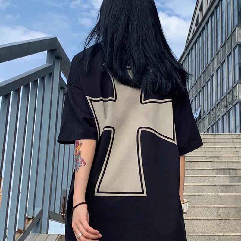 Áo thun tay lỡ nam nữ in hình thánh giá sau lưng, áo phông unisex form rộng chất cotton mát mịn thấm hút mồ hôi