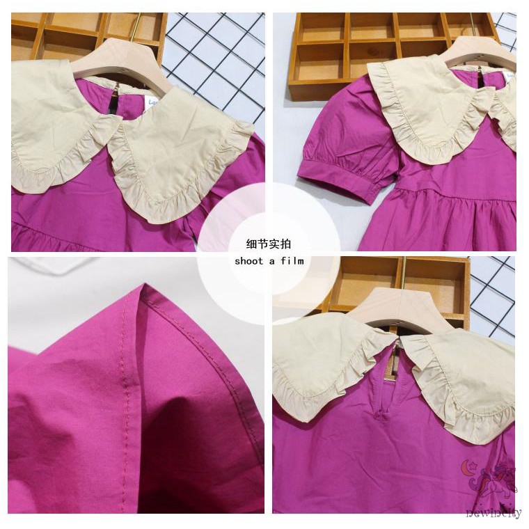 Đầm Tay Ngắn Kiểu Hàn Quốc Thiết Kế Xinh Xắn Cho Bé Gái