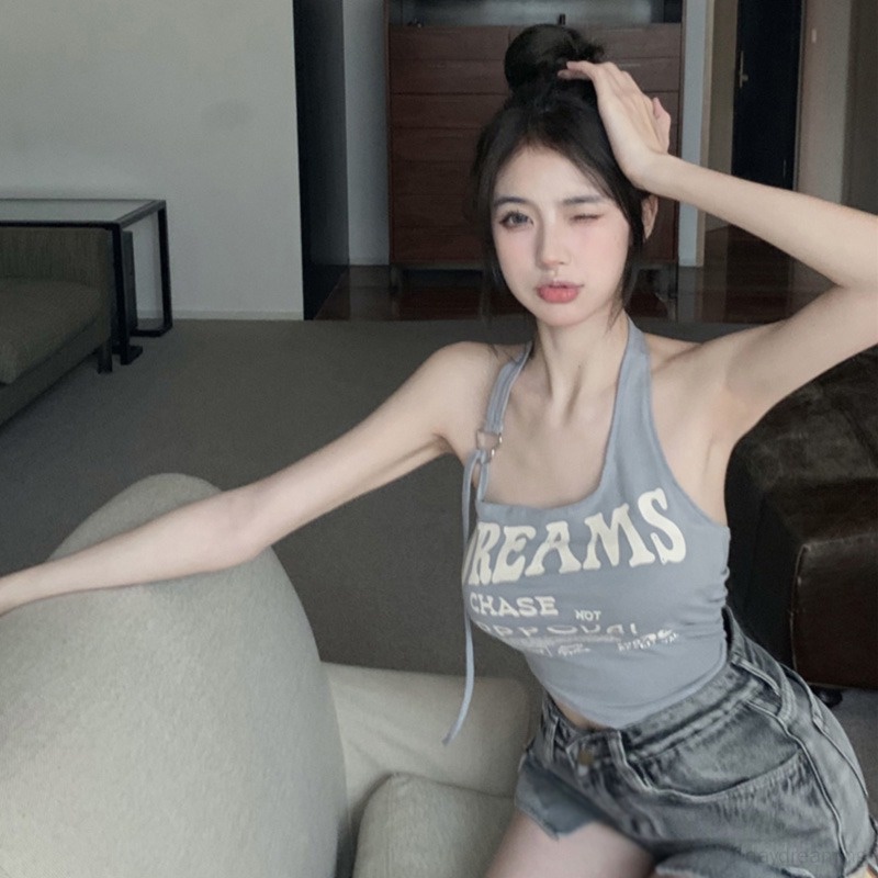 Áo Croptop Hai Dây Dáng Ôm In Chữ Thời Trang Mùa Hè Quyến Rũ Cho Nữ