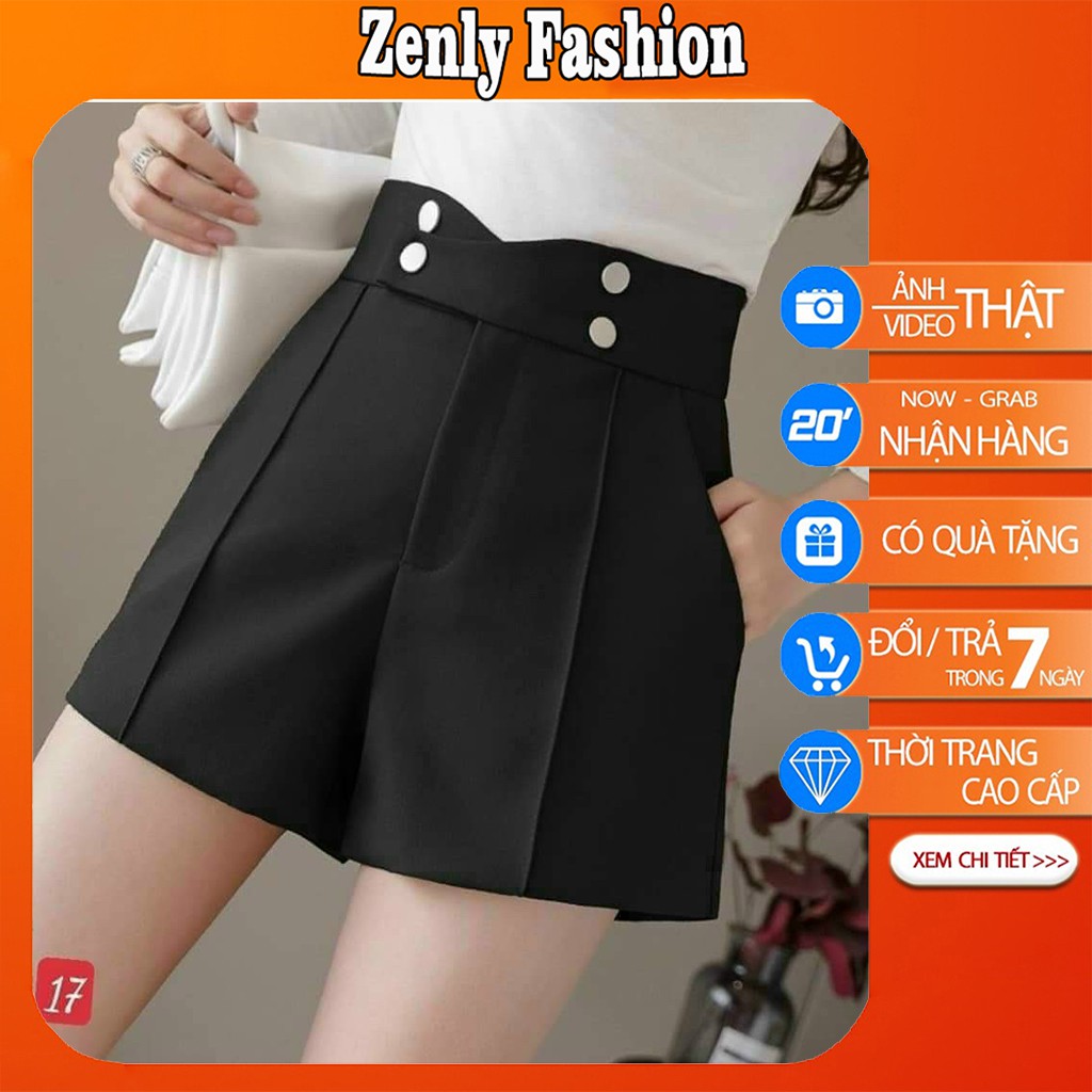Quần short nữ cạp cao 4 cúc - Quần short nữ ngắn lưng cao cạp chéo thiết kế mới cực sang