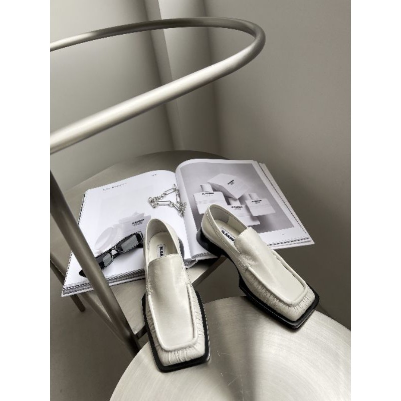 Giày lười loafer nữ da thật mũi vuông gót 3cm Jil sander