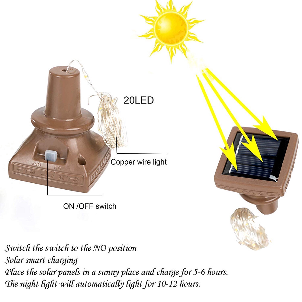 Dây đèn 10/20 bóng LED sử dụng năng lượng mặt trời lõi đồng để lọ trang trí giáng sinh/tiệc cưới