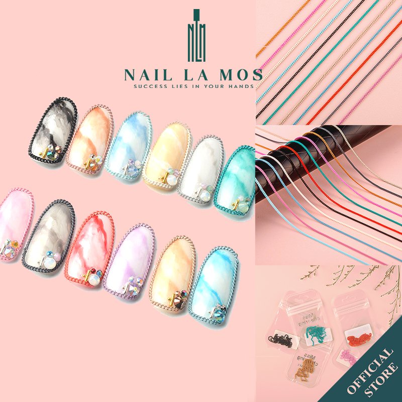 Dây xích nail trang trí móng tay - 12 mẫu dây xích nhiều màu phong cách Hàn Quốc (lẻ 1 dây)