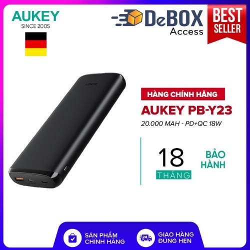 Pin Sạc Dự Phòng 20000mAh AUKEY PB-Y23, QC 3.0, PD 18W, Cổng Lightning In - Chính hãng