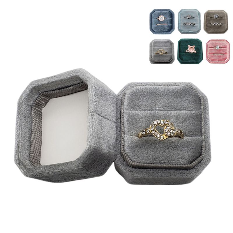 Hộp Đựng Nhẫn Hai Ngăn Bằng Vải Nhung Hình Bát Giác Kèm Nắp Tháo Rời Được Dành Cho Tiệc Cưới / Lễ Hội