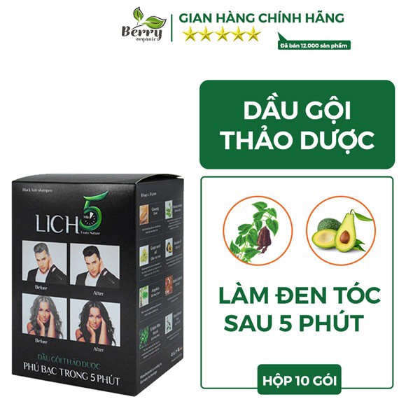 Dầu Gội Đen Tóc Lich 5 - Thảo Dược Đen Tóc Tự Nhiên -  Làm Đen Tóc Trong 5 Phút (hộp 10 gói)