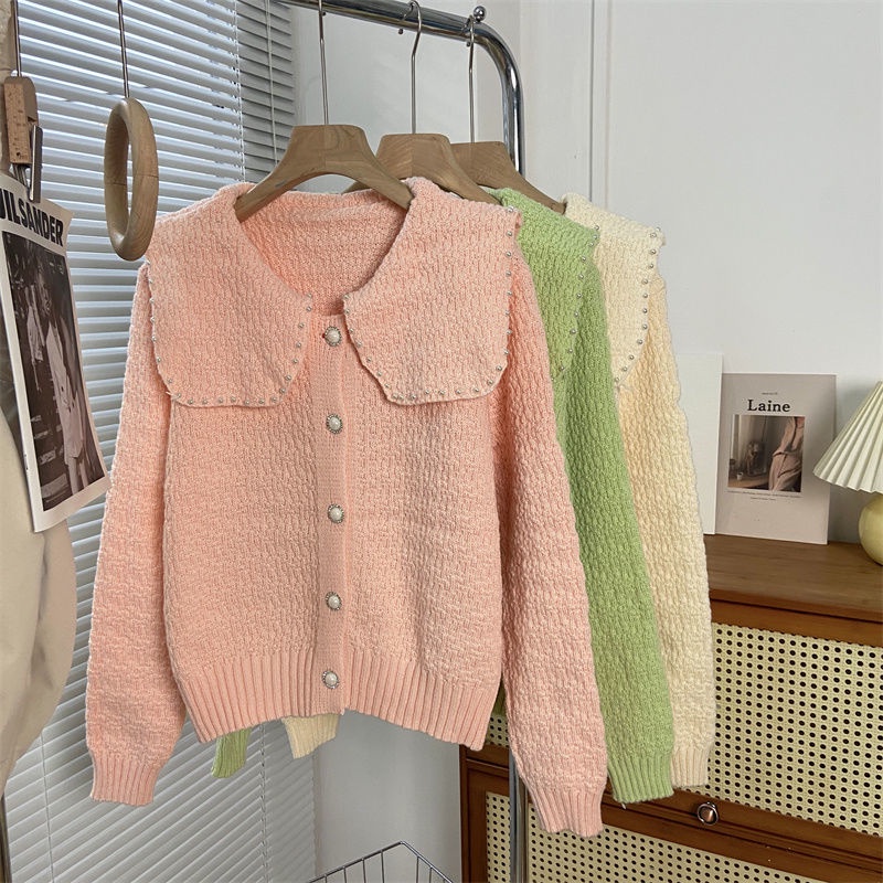 Áo Khoác Cardigan Dệt Kim Cổ Búp Bê Dáng Rộng Kiểu Hàn Quốc Thời Trang Thu Đông Cho Nữ