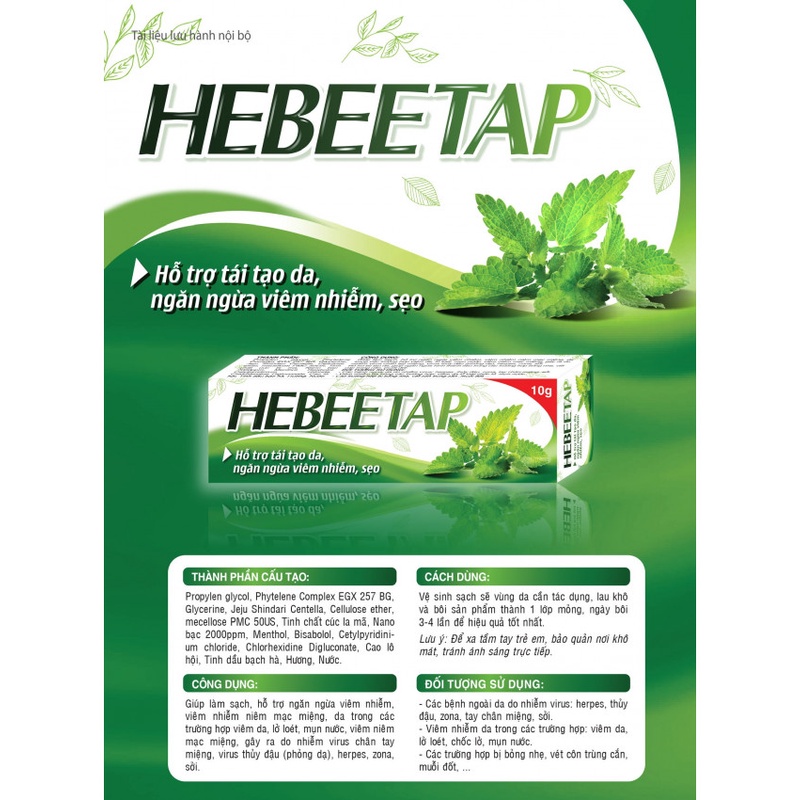 Kem Bôi Da Hebeetap Tuýp 10g - Hỗ Trợ Tái Tạo Da, Ngăn Ngừa Viêm Nhiễm, Ngăn Ngừa Hình Thành Sẹo