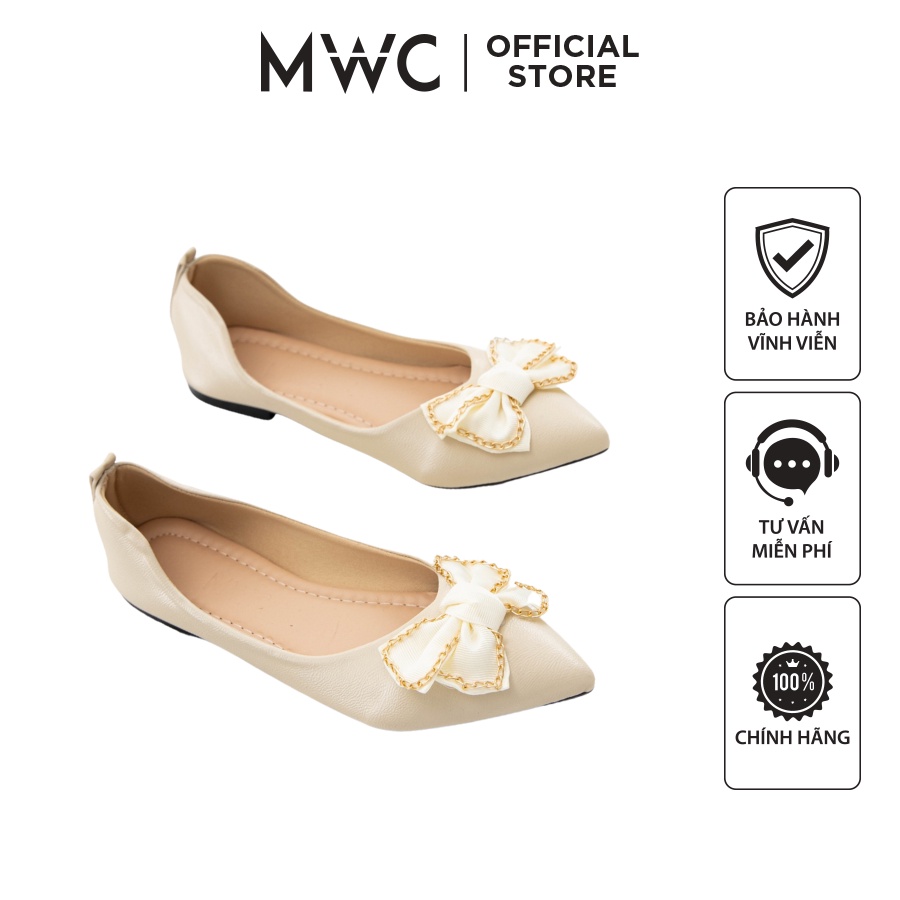 Giày MWC 2237 - Giày Búp Bê Đế Bệt, Búp Bê Phối Nơ Mũi Nhọn Siêu Xinh
